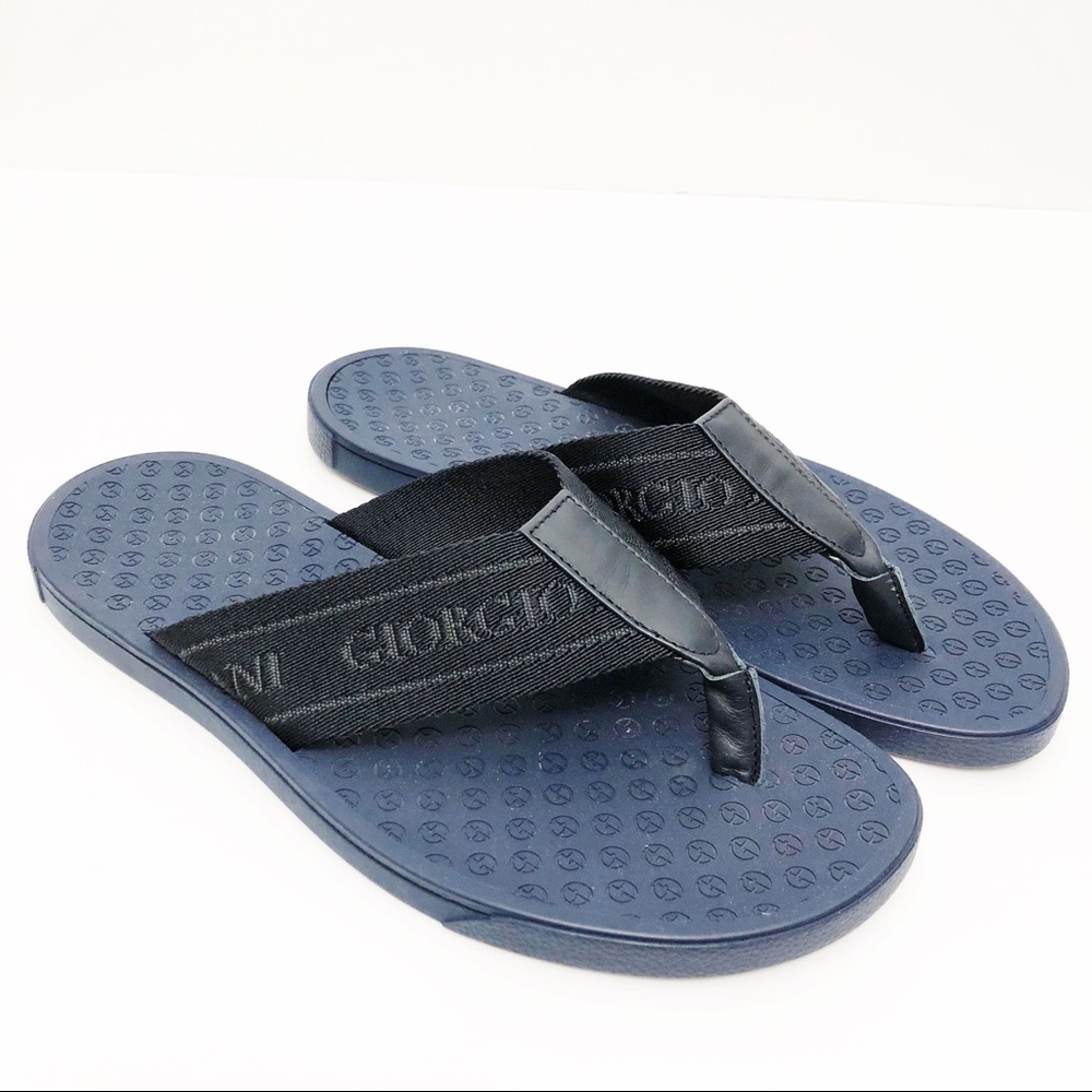 Giorgio Armani Men's Nylon-Web Thong Sandals, Blue - Picture 1 of 8